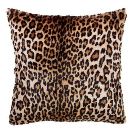 SARO LIFESTYLE SARO 7406.BR18S 18 in. Square Down Filled Poly Throw Pillow with Cheetah Print Faux Fur Design - Brown 7406.BR18S